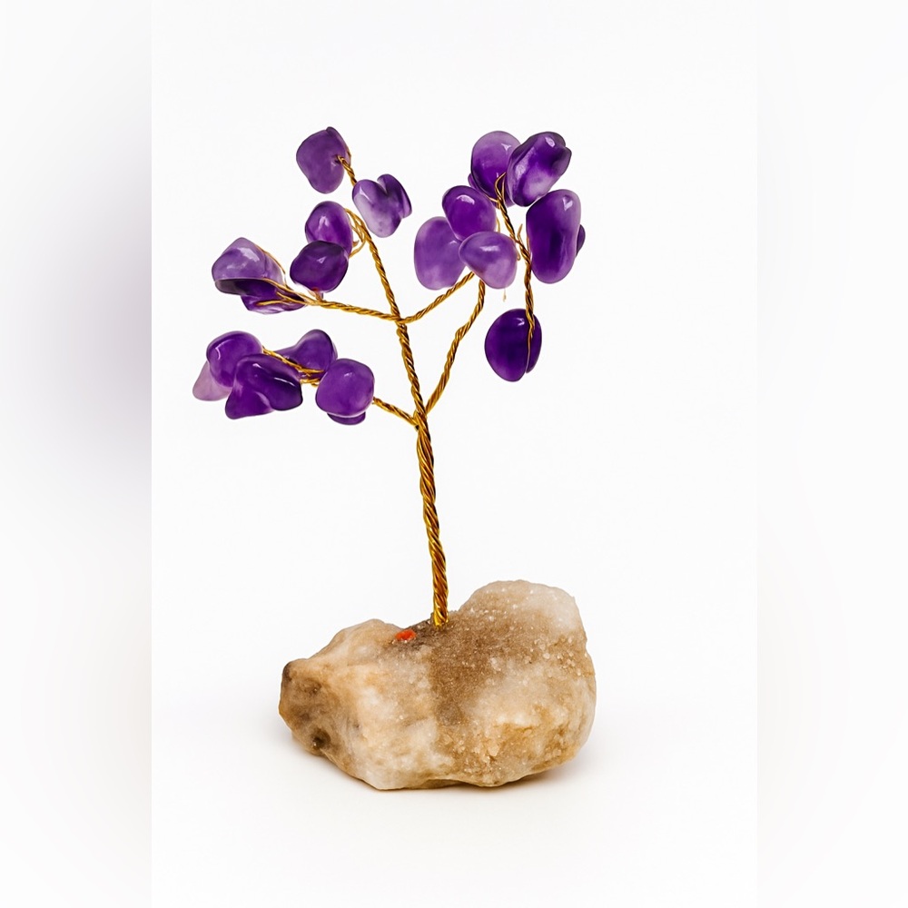 Amethyst Crystal Gemstone Tree on Natural Stone Base